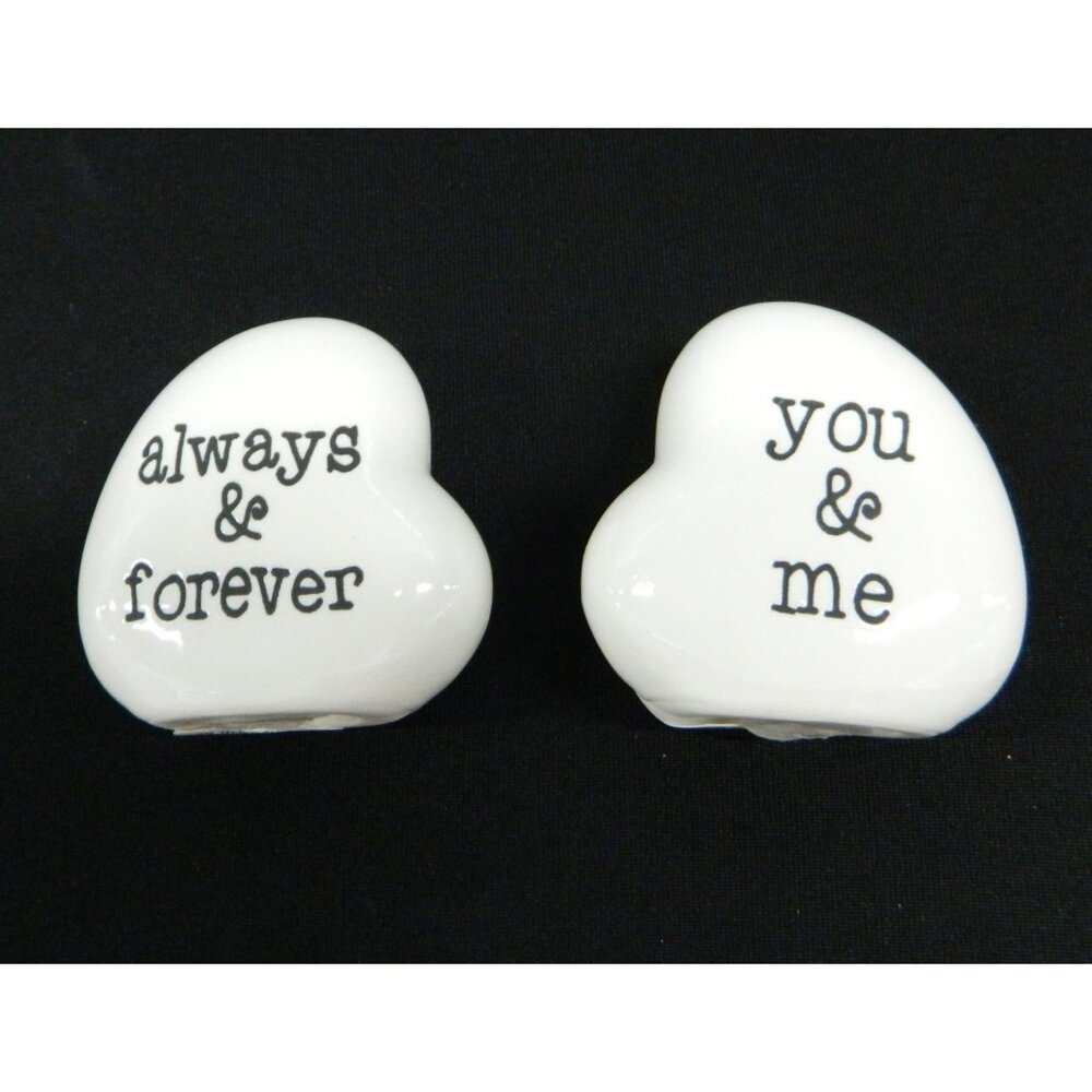 Love Cute Always & Forever Heart Shaped Ceramic Salt & Pepper Shakers Set
